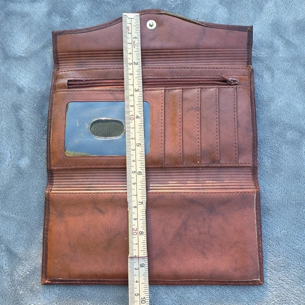 Vtg Buxton Leather‎ Unisex Pocket Book Change Purse Tan Folding Card Storage